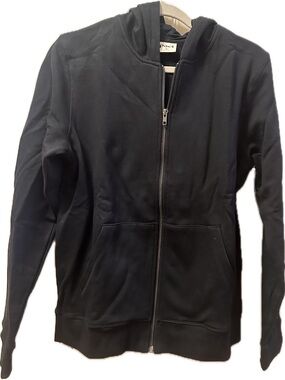 Unisex- Black Full-Zip Hoodie Jacket-no drawstring- casual comfortable.